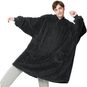 Hoodie deken met mouwen oversized - draagbare deken om aan te trekken volwassenen antraciet, XXL knuffeltrui 107 x 90 cm, knuffeldeken met mouwen warme mouwdeken als cadeau voor heren en dames