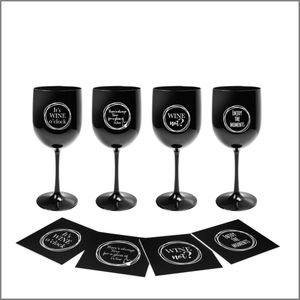 Onbreekbare Wijnset zwart met 4 ""glazen"" en onderzetters