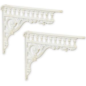 Gietijzeren witte muurbeugels set – klassieke wandsteunen van zwaar gietijzer – decoratieve plankdragers voor wandplanken en rekken