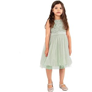 Maya Deluxe Midi-jurk voor meisjes, pailletten, feestjurk, tutu, bruidsmeisjes, bruiloft, met ceintuur, Groene Lelie, 11-12 jaar