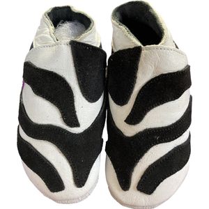 Baby Dutch leren babyslofjes - Zwart-wit zebra maat M - maat 19 - 10-14 maanden