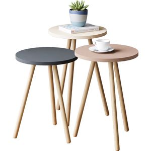 en.casa - Hjørring - Bijzettafelset - Grijs Wit Roze - Spaanplaat Beuken
