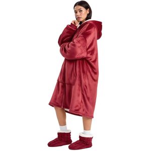 Hoodie Deken met Rits – Fleece Deken met Mouwen – Oversized Hoodie – Deken Trui – Wijn Rood