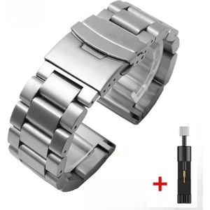 DrPhone ELITE - Metalen 24mm Horlogeband - Druk sluiting - Universeel + Aanpaskit - Zilver