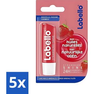 5 x Labello - Fruity Shine Strawberry - Lippenbalsem - Aardbei & Glans - 5.5 ml - Labello - Fruity Shine - Subtiele Kleur