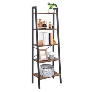 Hoppa! Boekenrek in vintage-stijl met vijf planken en een metalen frame, Metaal, Zwart / Bruin, 56 x 172 x 34 cm (b x h x d)