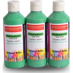 3-Delige Set Groene Plakkaatverf (250 ml per Fles) | Ideaal voor Kunst, Onderwijs en Knutselprojecten | Waterbasis & Kindvriendelijk