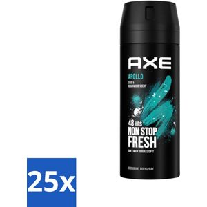 25 x Axe - Deodorant Bodyspray - 48hrs Fresh - Apollo - Sage & Cedarwoord - 150 ml - Groen Fruit - Sandelhout - Salie - Mannelijke Geur