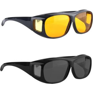 Anti Glare Nachtzicht Koplamp Bril 2 Pack voor Nacht Rijden - Zwart, Unisex