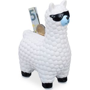 Relaxdays lama spaarpot met zonnebril - spaarvarken - spaarpotje - alpaca - keramiek - wit
