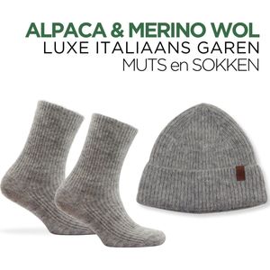 Norfolk - Luxe Italiaanse Baby Alpaca en Merino Wol Muts + Sokken Bundel - 41-45 - Apollo + Olympus