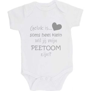 100% katoenen Romper ""Geluk is soms heel klein Wil jij mijn PEETOOM zijn?"" Meter Unisex Katoen Wit/grijs Maat 56/62