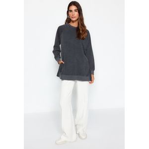 Trendyol Antraciet Gewassen Zijsplitdetail Oversized Gebreide Trui Tctss23Tw00062