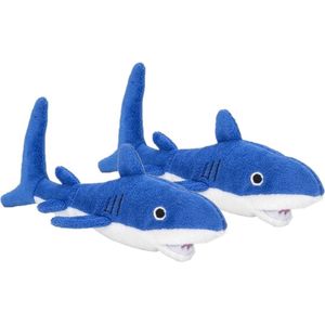 2x stuks pluche blauwe haai knuffel 13 cm - Haaien zeedieren knuffels - Speelgoed voor baby/kinderen