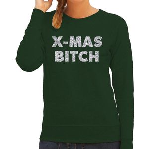 Foute Kersttrui / sweater - Christmas Bitch - zilver / glitter - groen - dames - kerstkleding / kerst outfit XS