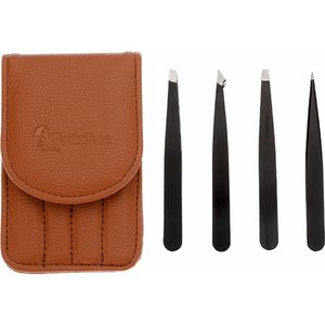 Fritzline 4 delige Luxe Pincet Set met Leren Etui - Epileer Pincetten - Tweezer - Wenkbrauw - Ontharen - Epileren - Ontharing