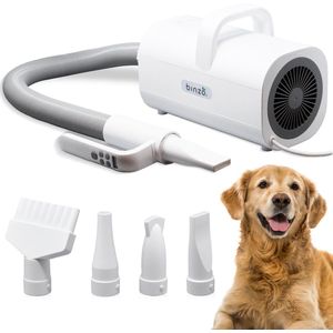 BINZO Professionele Hondenfohn - Pet Dryer & Waterblazer voor Honden - 2800W met 4 Opzetstukken - Stil en Krachtig - Ideale Doodlebooster - Wit
