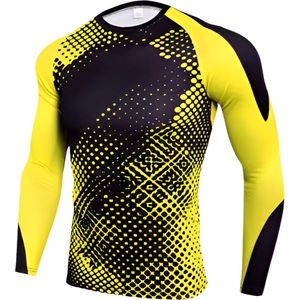 E-shop4u® - Mannen Compressie Sport T-Shirt - Winter Warm Kompres Thermisch Shirt - Warmte & Prestatie - Geel - M