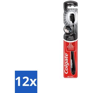 Colgate - Tandenborstel - Charcoal Black 360 Medium - Zwart - 1 Tandenborstel - Voordeelverpakking - 12 stuks