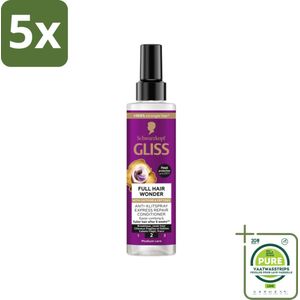5 x Gliss - Anti-Klit Spray Full Hair Wonder - Voor Voller en Sterker Haar - 200 ml - Grootverpakking - Haarverlies - Haarversterking - Anti-klit Spray - Volume Shampoo - Haarspray