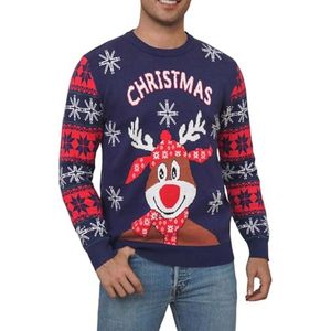 Uniexcosm Lelijke kersttruien voor heren, kersttrui voor heren, ronde hals, kersttrui, sweatshirt, rendier, sneeuwvlok, print, warme gebreide kleding voor herfst en winter