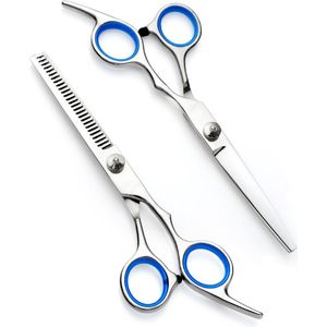 6,8 inch kappersscharenset - Professionele roestvrijstalen kappersscharen - Knipgereedschap voor mannen, vrouwen en kinderen - Uitdunschaar - Schaar voor dierenverzorging - Blauw