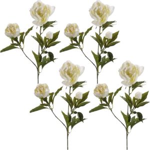 4x stuks kunstbloem pioenrozen takken 70 cm wit