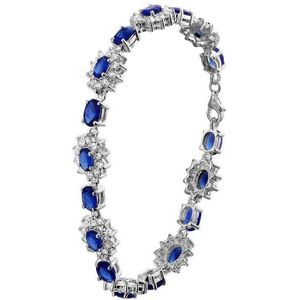 Lucardi Dames Armband blauwe zirkonia - Echt Zilver - Armband - Cadeau - 17,50 cm - Zilverkleurig