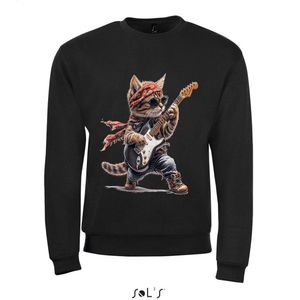 Sweatshirt 2-173 Kat speelt gitaar nr223 - xxL, Zwart