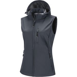 Dames Softshell Vest met Verwijderbare Kap - Fleece Gevoerd - Waterdicht en Winddicht - Sport Vest met 5 Zakjes voor Fietsen, Hardlopen, Wandelen