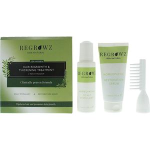 Regrowz Hair Growth & Thickening Treatment Three Months Supply Haircare Set Gift Set : Scalp Treatment 75ml - Serum 75ml - Comb