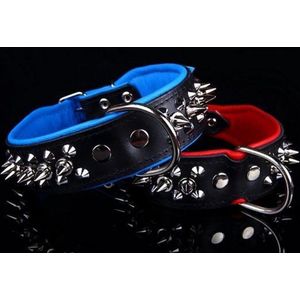 Dog's Companion Leren Halsband - met Spikes - Lengte: 45cm Verstelbaar van: 32-41 cm x 40 mm - Zwart/Rood