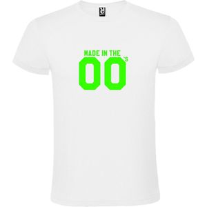 Wit T shirt met print van "" Made in the Zero's / dubbel 00 "" print Neon Groen size XS