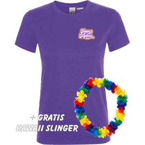 Dames T-shirt Happy Together Regenboog klein | Love for all | Gay Pride | Regenboog LHBTI | Paars dames | maat XS