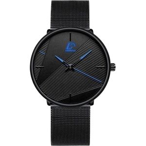 Hidzo Horloge - DIJANBS - Zwart - Heren - Analoog - Blauw - Ø 35 mm - staal