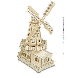 Bouwpakket 3D Puzzel Molen van hout met LED- verlichting