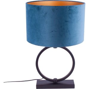 Tafellamp ring met velours kap blauw | devon | 1 lichts | goud / zwart | metaal / stof | Ø 25 cm | 54 cm hoog | modern / sfeervol design