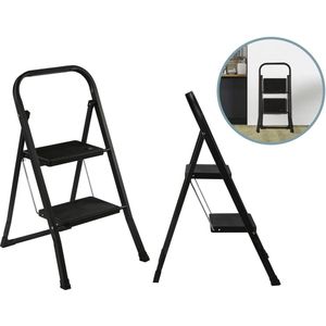 XEMM - Keukentrapje - Zwart - 2 Treden - Opvouwbaar - Aluminium Antislip Trap