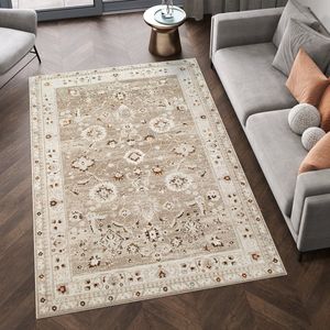 Tapiso Retro Vloerkleed Beige Vintage Laagpolig Woonkamer Tapijt Maat- 180x250