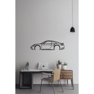 Porsche 911 TURBO S 992 - Silhouette - Metaalkunst - Zwart - 140 x 28 cm - Auto Decoratie - Muur Decoratie- Man Cave - Cadeau voor man- Inclusief ophangsysteem