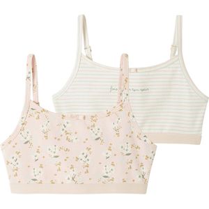 Vertbaudet - Set van 2 Meisjesbeha's - Bloemenprint en Gestreept - Zacht en Rekbaar