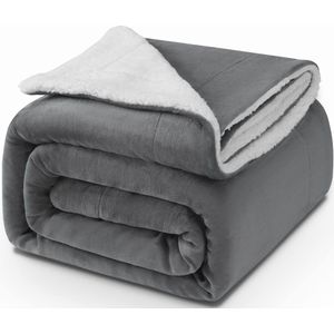 Deken 200x230cm, 550GSM dikke deken, Sherpa fleece deken, warme en gezellige deken, super zachte en pluizige deken, gooien, bankdeken, wasbaar gemakkelijk te onderhouden, praktisch cadeau, grijs