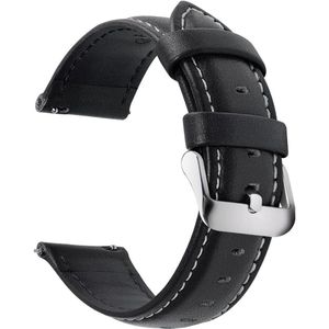 SHOP YOLO-horlogebandjes-22mm-Axus serie lederen band vervangende -horlogeband met roestvrijstalen metalen sluiting-Zwart + Zilveren