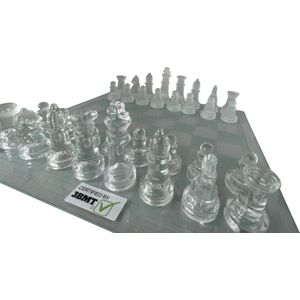 3BMT Glazen schaakspel - van Mat en Helder glas - met Bord en Schaakstukken