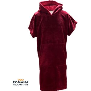 Romana Products Unisex Poncho - Badponcho - Surfponcho - Modieuze Poncho Velvet - Bordeaux Rood - Maat L/XL