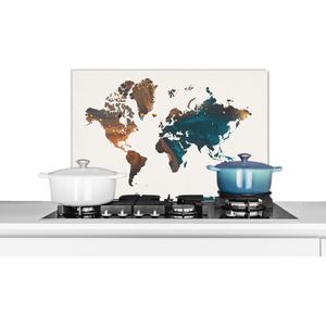 Spatscherm keuken 70x50 cm - Kookplaat achterwand Wereldkaart - Blauw - Verf - Muurbeschermer - Spatwand fornuis - Hoogwaardig aluminium