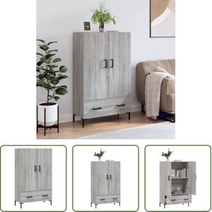 The Living Store Hoge Kast - Hout en Metaal - 69.5 x 31 x 115 cm (B x D x H) - Grijs Sonoma Eiken