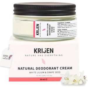 Krijen White Lily & Grape Seed Oil Cream Deodorant – Aluminiumvrij & Vegan – Tegen lichaamsgeur & verkleuring – Zacht voor de huid & laat geen residu achter – Voor vrouwen & mannen – 50 ml