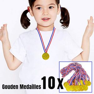 Allernieuwste.nl® 10x Gouden Medailles voor Kinderen - Uitdeelcadeaus Winnaar Kinderfeestje - Médailles d'or pour les enfants - Kindermedailles Met Lint - Goud 10 STUKS