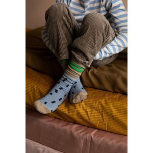 Sticky Lemon - knee high socks | sprinkles | steel blue + brassy green